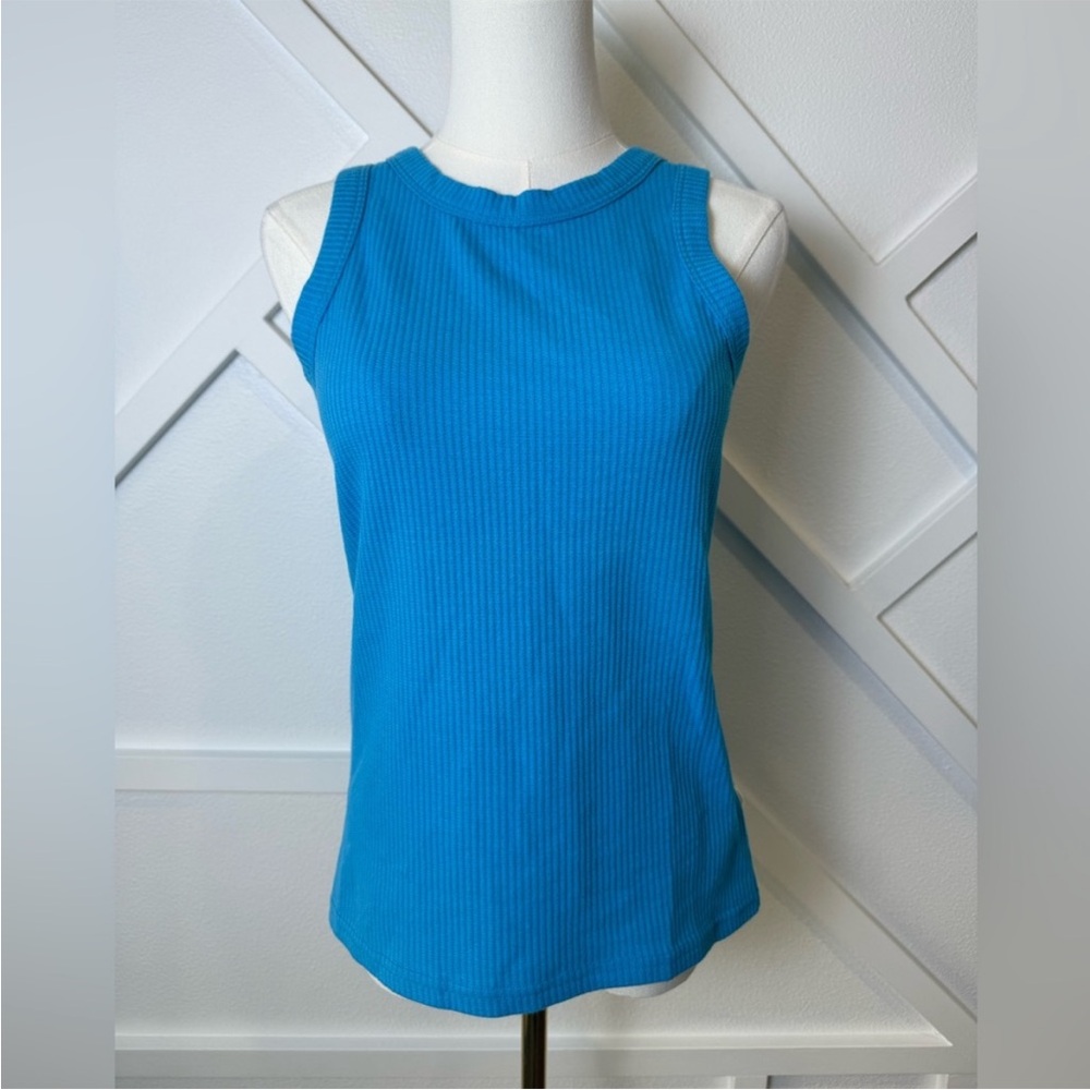 Bright Blue Ribbed Crewneck Tank Top